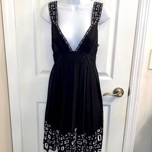 CATHARINE MALANDRINO 100% Silk Sleeveless Black White Geometric Dress Size 0